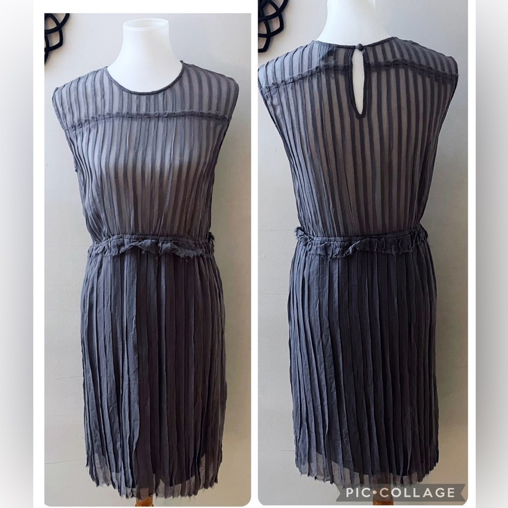 Swildens gray sheer upper pleated party dress cocktail holiday Christmas classy